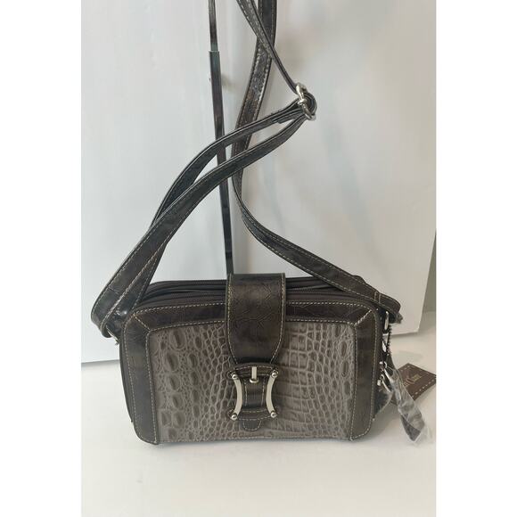 NWT Madi Claire Leather Croc Bronze and Gray Crossbody Purse Bag - Picture 1 of 12